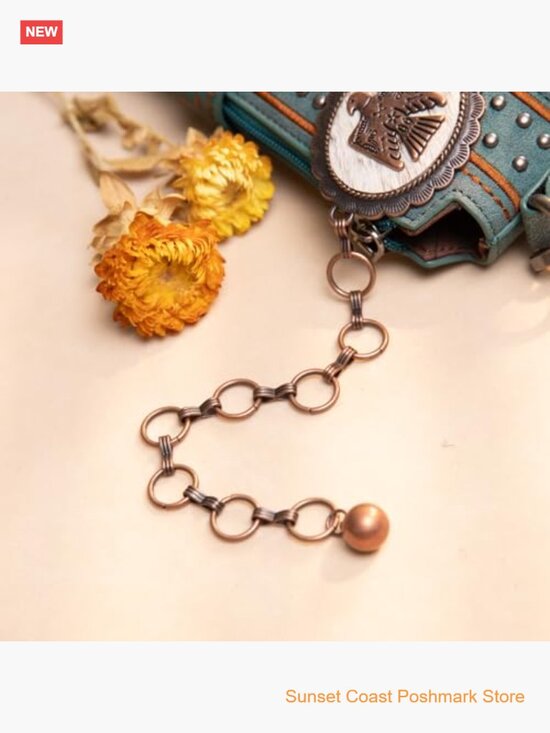 Large Western Concho Metal Chain Belt with Turquoise for Women main image 6
